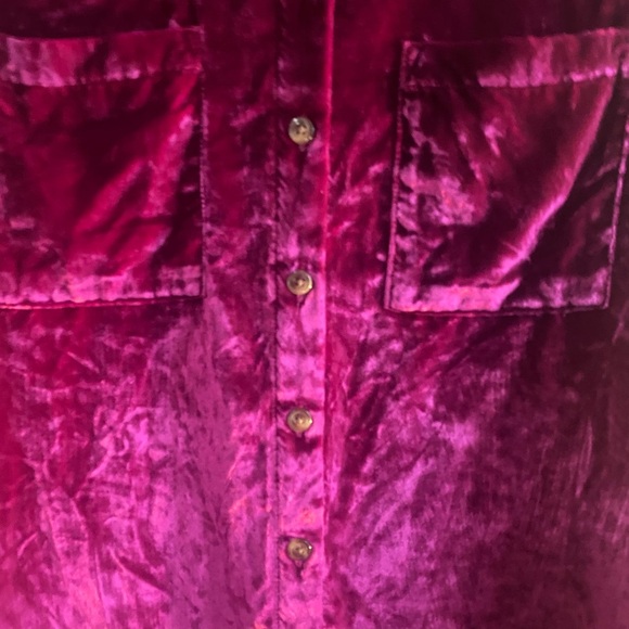 Anthropologie Pilcro Hadley Relaxed Pink Velvet Button Down Boho Shirt Sz 2 - Picture 7 of 14
